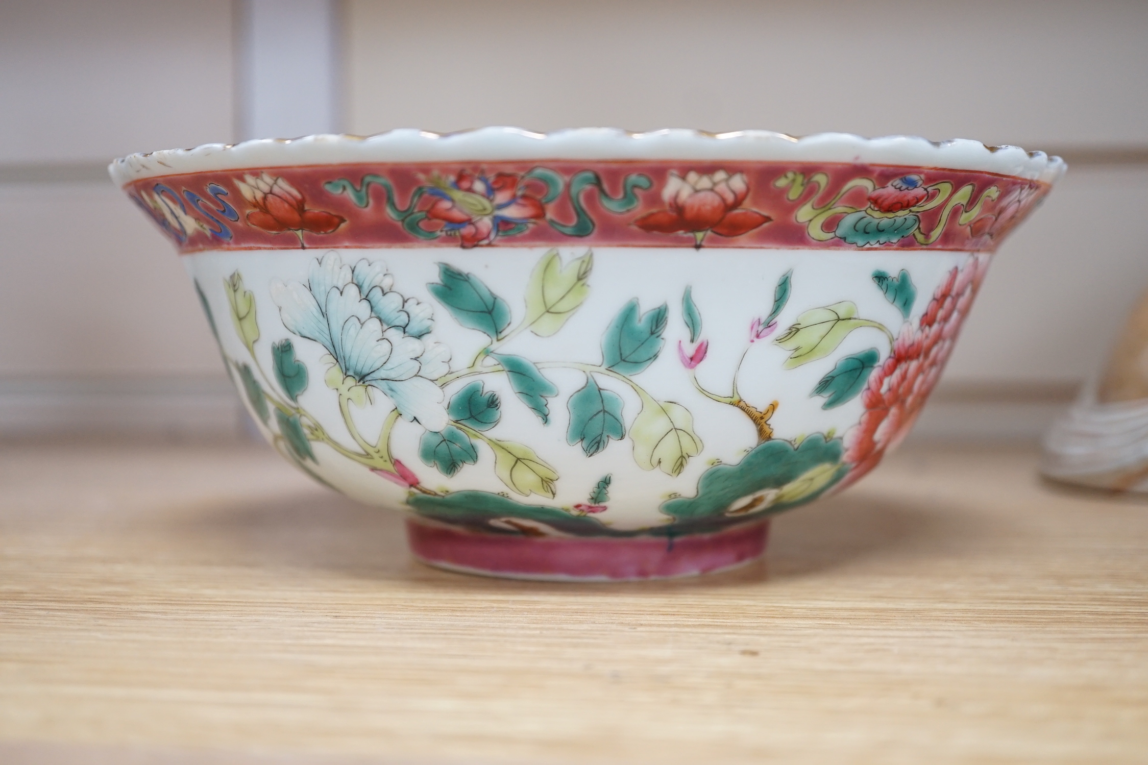 A Chinese Straits famille rose ‘phoenix’ bowl, 19cm diameter